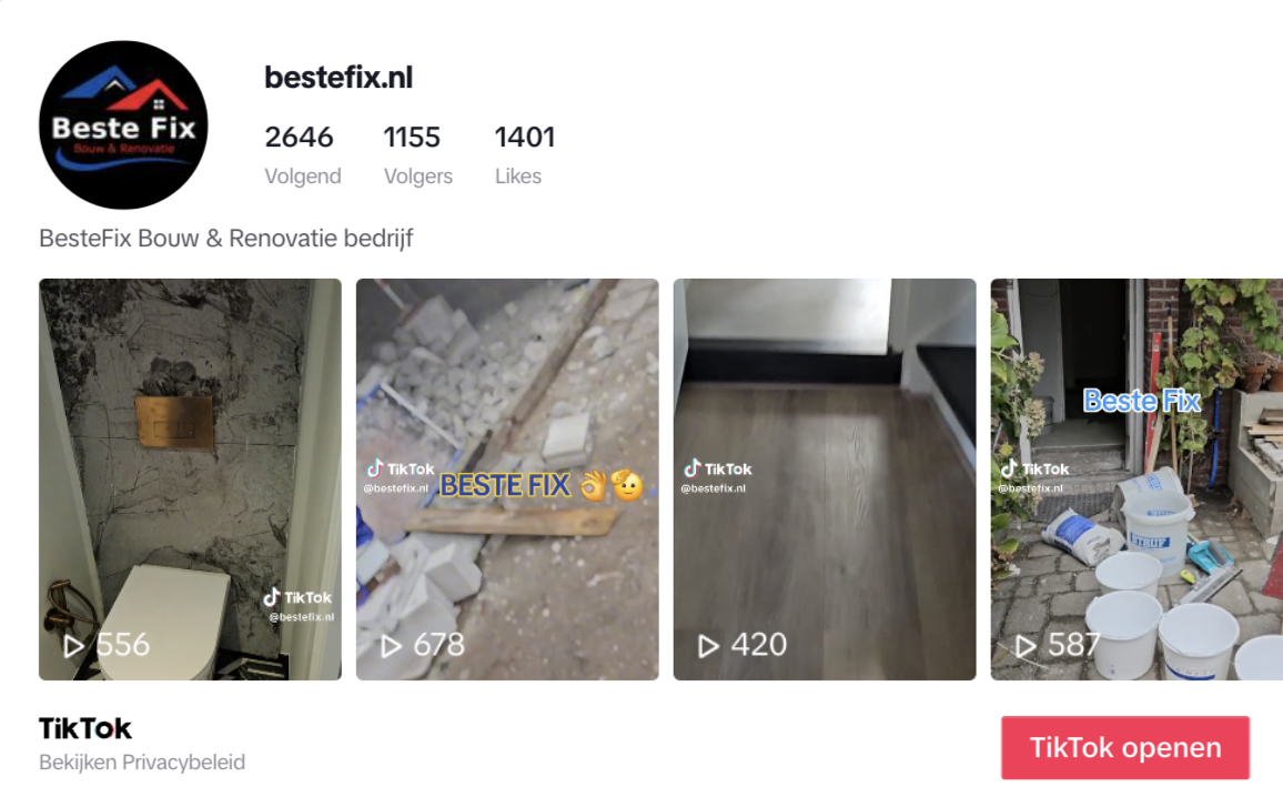 Bestefix bouwbedrijf op tiktok
